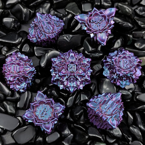 Lotus Blossom Metal Dice Set – Multiple Color Options in Elegant Lotus Design