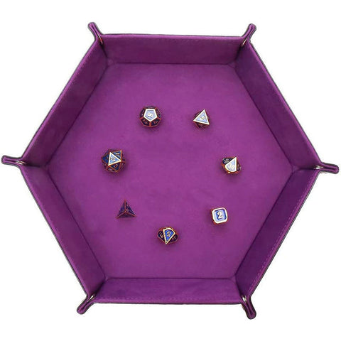 Hexagon PU Leather & Velvet Dice Tray – Elegant Foldable Dice Rolling Tray for Tabletop Games – Protects Dice & Table – Portable and Stylish