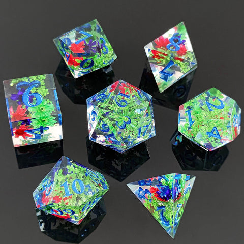 Resin Polyhedral Dice Set – Transparent Color Dice in Skull, Foil, Flower, Poker, Dual-Tone & Heart Styles for DND, Pathfinder, Tabletop Games