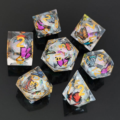 Resin Liquid Core Dice Set – Flowing Glitter DND Dice Multiple colors available