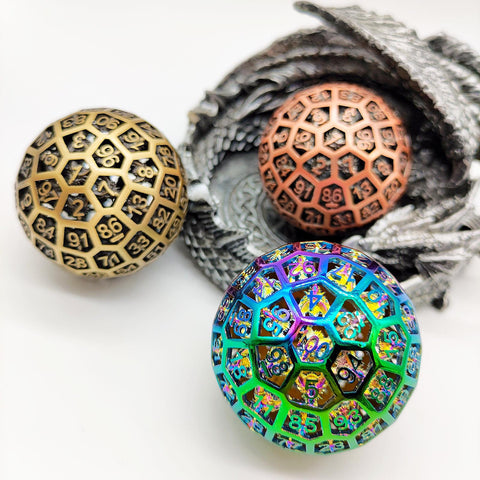 Solid Copper D100 Dice – 100-Sided Metal Dice in Bloodstain, Iridescent, Antique Red Bronze & Antique Green Bronze for DND & RPG Tabletop Games
