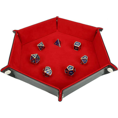 Hexagon PU Leather & Velvet Dice Tray – Elegant Foldable Dice Rolling Tray for Tabletop Games – Protects Dice & Table – Portable and Stylish