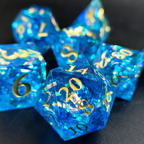 Resin Polyhedral Dice Set – Transparent Color Dice in Skull, Foil, Flower, Poker, Dual-Tone & Heart Styles for DND, Pathfinder, Tabletop Games