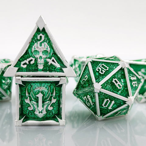 Phantom's Gambit Zinc Alloy Metal Dice Set with Skull Engraving – Multiple Color Options Available
