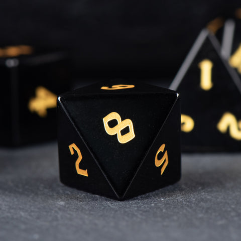 Natural Obsidian Dice Set – Handcrafted Luxury Gemstone RPG Dice for Dungeons & Dragons, Pathfinder & Collectors
