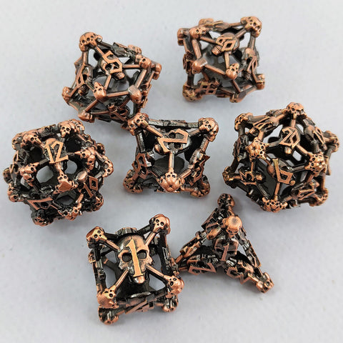 Necroforge Copper Metal Hollow Dice Set with Skull Design – 6 Colors Available