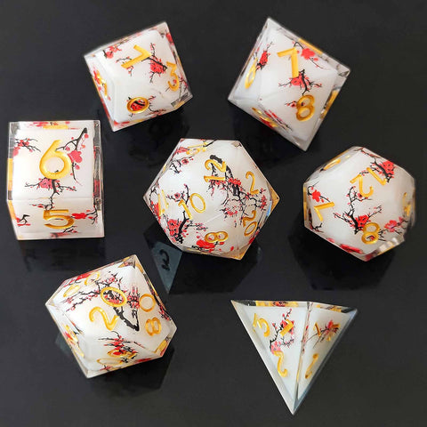 Resin Dice Set with Cat, Butterfly, Volcano, Dragon Egg & Graffiti Designs – Colorful Embedded Dice  Fluorescent Styles for DND & RPG Games