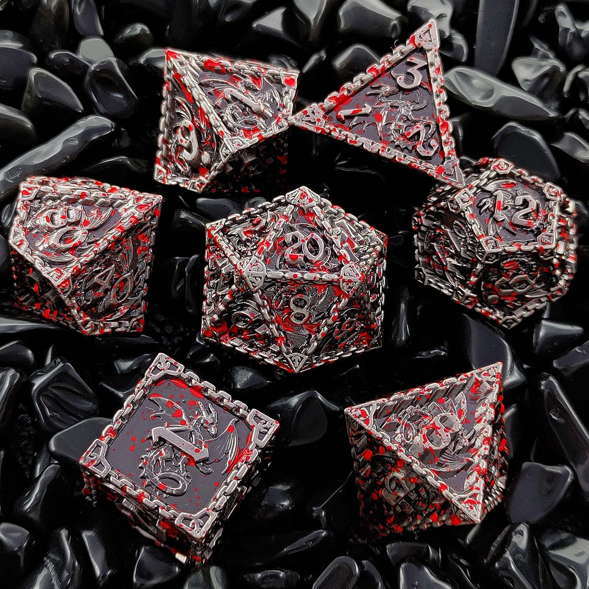 Duskrage Copper Metal Solid Dice Set with Winged Dragon Engraving – Multiple Colors Available