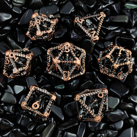 Obsidrak Copper Hollow Dice Set – Mystic Antique Colors for RPG & D&D