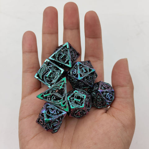 Dinosaur Hollow Metal Dice Set – Solid Copper 3 Antique Colors