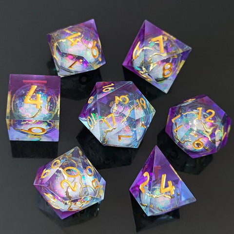 Resin Liquid Core Dice Set – Flowing Glitter DND Dice Multiple colors available
