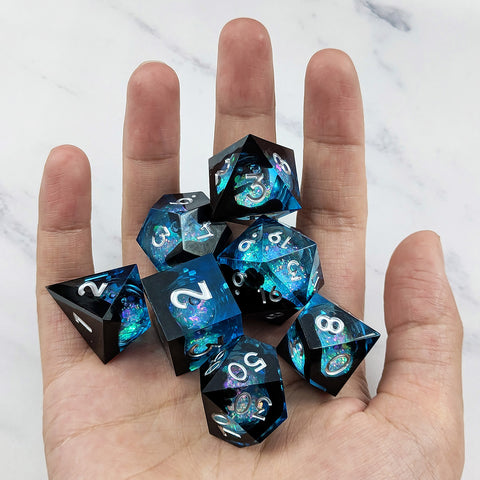 Resin Liquid Core Dice Set – Flowing Glitter DND Dice Multiple colors available