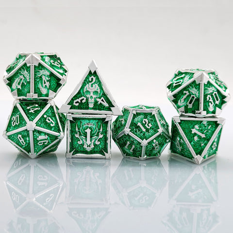 Phantom's Gambit Zinc Alloy Metal Dice Set with Skull Engraving – Multiple Color Options Available