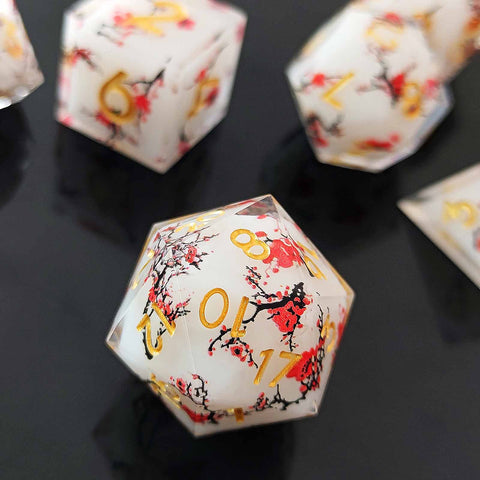Resin Dice Set with Cat, Butterfly, Volcano, Dragon Egg & Graffiti Designs – Colorful Embedded Dice  Fluorescent Styles for DND & RPG Games