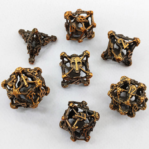 Necroforge Copper Metal Hollow Dice Set with Skull Design – 6 Colors Available