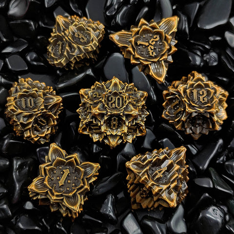Lotus Blossom Metal Dice Set – Multiple Color Options in Elegant Lotus Design