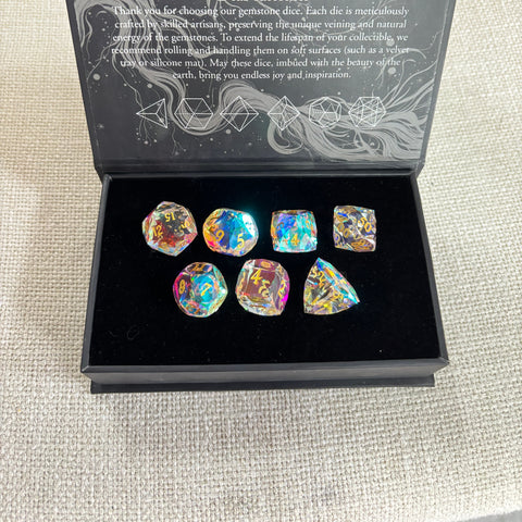 Iridescent Prism Glass Dice Set – Handcrafted Multi-Faceted K9 Glass RPG Dice for D&D, Pathfinder & Collectors