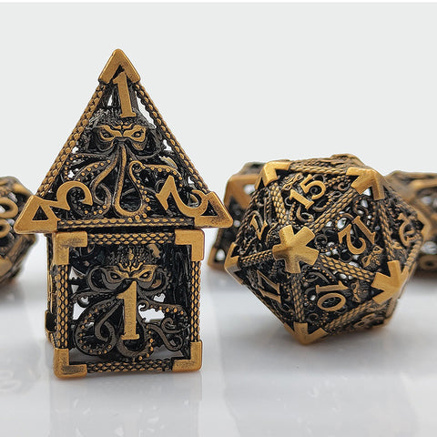 Cthulhu’s Gaze Copper Hollow Dice Set – Bloodstain, Antique Gold & Aged Red Copper