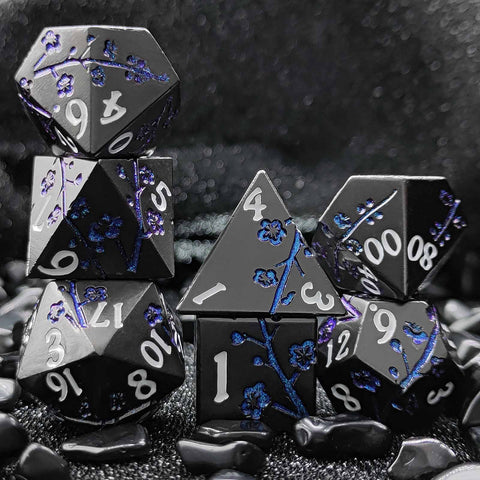 Plum Blossom Solid Metal Dice Set – Multiple Colors with Elegant Floral Design
