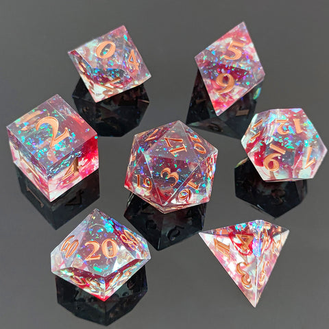 Resin Polyhedral Dice Set – Transparent Color Dice in Skull, Foil, Flower, Poker, Dual-Tone & Heart Styles for DND, Pathfinder, Tabletop Games