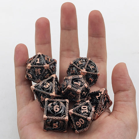 Ravethorn Copper Hollow Dice Set – Antique Gold & Aged Red Copper RPG Dice
