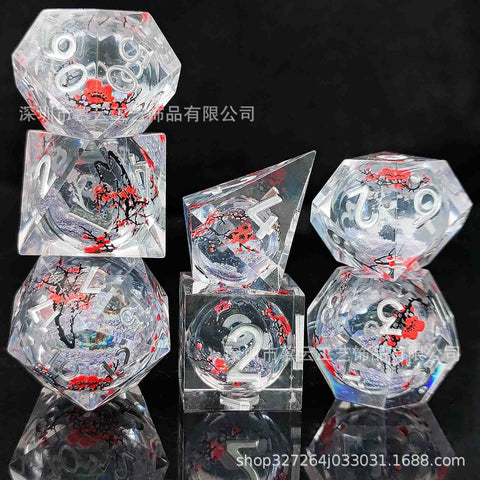 Resin Liquid Core Dice Set – Flowing Glitter DND Dice Multiple colors available