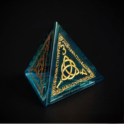 K9 Sapphire Blue Glass Dice Set – Hand-Carved Gold Engraved Crystal RPG Dice for D&D, Pathfinder & More