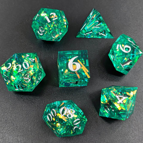 Resin Polyhedral Dice Set – Transparent Color Dice in Skull, Foil, Flower, Poker, Dual-Tone & Heart Styles for DND, Pathfinder, Tabletop Games