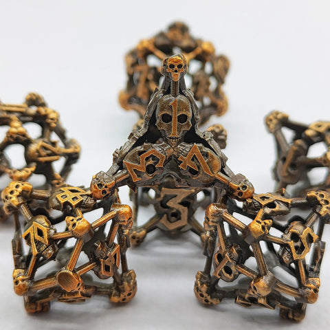 Necroforge Copper Metal Hollow Dice Set with Skull Design – 6 Colors Available