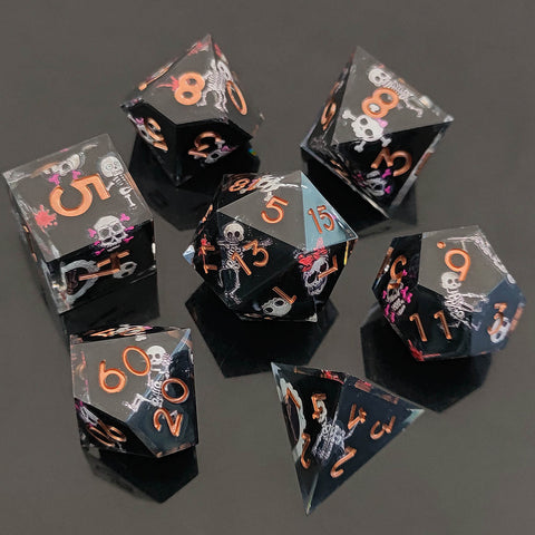 Resin Dice Set with Cat, Butterfly, Volcano, Dragon Egg & Graffiti Designs – Colorful Embedded Dice  Fluorescent Styles for DND & RPG Games