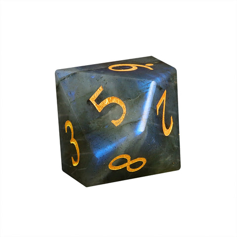 Natural Labradorite Dice Set with Gold Engraved Numbers – Crystal Polyhedral Dice for Dungeons and Dragons, Pathfinder, and Tabletop RPGs