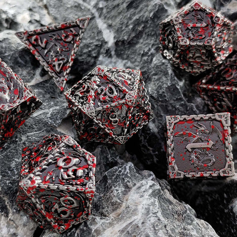 Duskrage Copper Metal Solid Dice Set with Winged Dragon Engraving – Multiple Colors Available