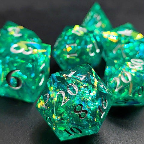 Resin Polyhedral Dice Set – Transparent Color Dice in Skull, Foil, Flower, Poker, Dual-Tone & Heart Styles for DND, Pathfinder, Tabletop Games