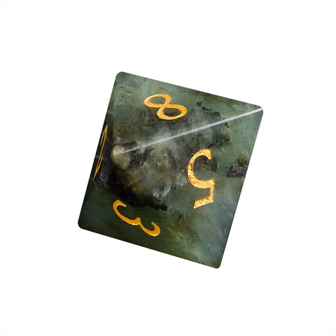 Natural Labradorite Dice Set with Gold Engraved Numbers – Crystal Polyhedral Dice for Dungeons and Dragons, Pathfinder, and Tabletop RPGs