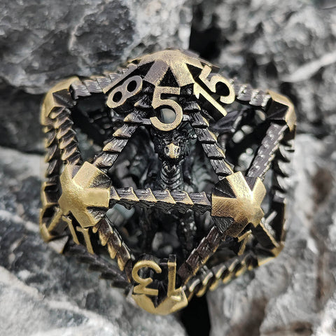 Duskrage Copper Hollow D20 – Bloodstain, Antique Red Copper & Aged Bronze RPG Dice