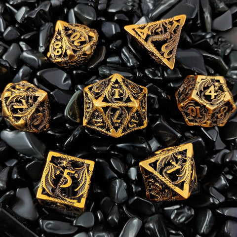 Dinosaur Hollow Metal Dice Set – Solid Copper 3 Antique Colors