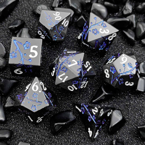 Plum Blossom Solid Metal Dice Set – Multiple Colors with Elegant Floral Design