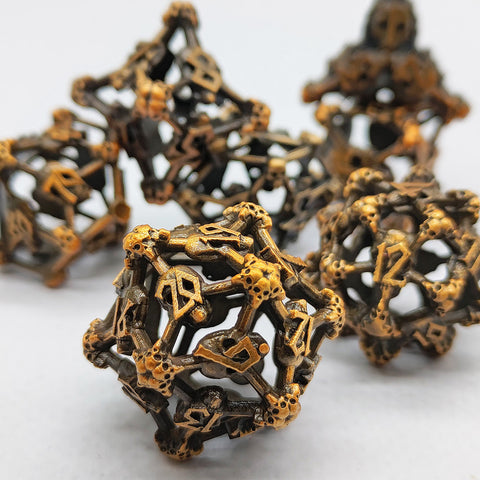 Necroforge Copper Metal Hollow Dice Set with Skull Design – 6 Colors Available