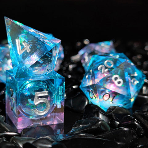 Resin Liquid Core Dice Set – Flowing Glitter DND Dice Multiple colors available
