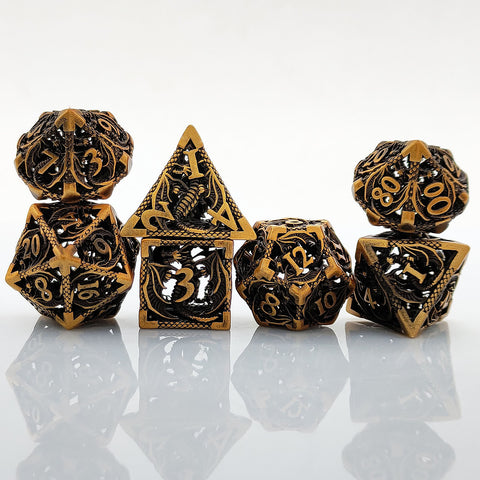 Dinosaur Hollow Metal Dice Set – Solid Copper 3 Antique Colors