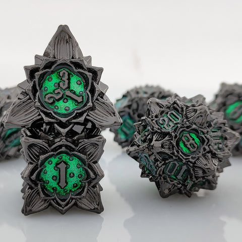 Lotus Blossom Metal Dice Set – Multiple Color Options in Elegant Lotus Design
