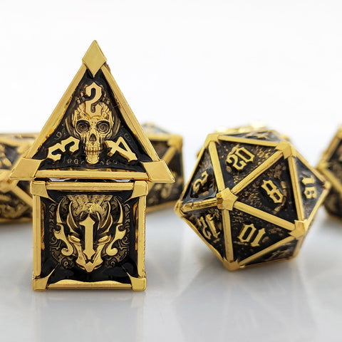 Phantom's Gambit Zinc Alloy Metal Dice Set with Skull Engraving – Multiple Color Options Available