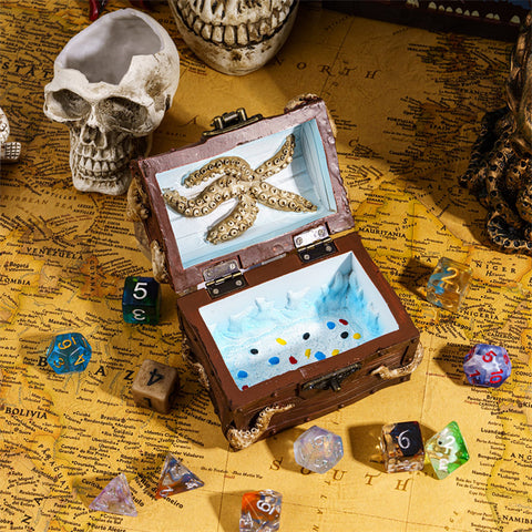 Vintage Dice Storage Chest with Metal Accents – Wooden RPG Dice Box for Dungeons & Dragons, Pathfinder & Tabletop Games
