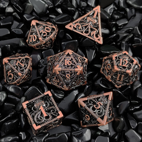 Cthulhu’s Gaze Copper Hollow Dice Set – Bloodstain, Antique Gold & Aged Red Copper