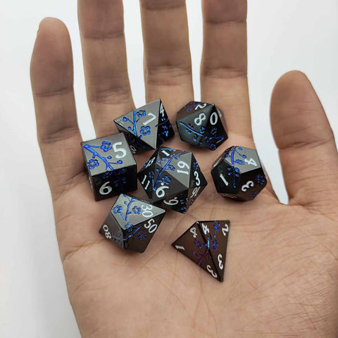 Plum Blossom Solid Metal Dice Set – Multiple Colors with Elegant Floral Design
