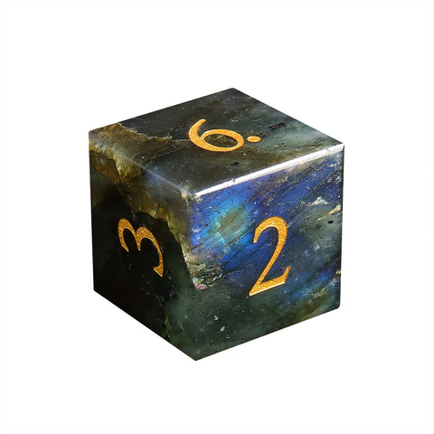 Natural Labradorite Dice Set with Gold Engraved Numbers – Crystal Polyhedral Dice for Dungeons and Dragons, Pathfinder, and Tabletop RPGs