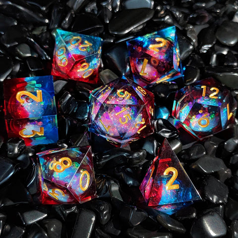 Resin Liquid Core Dice Set – Flowing Glitter DND Dice Multiple colors available