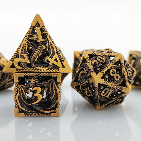 Dinosaur Hollow Metal Dice Set – Solid Copper 3 Antique Colors