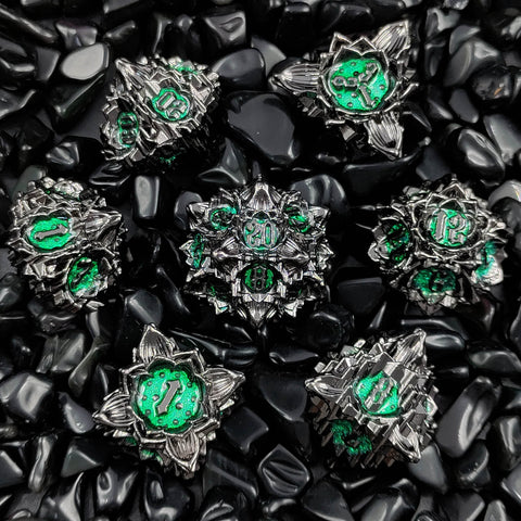 Lotus Blossom Metal Dice Set – Multiple Color Options in Elegant Lotus Design