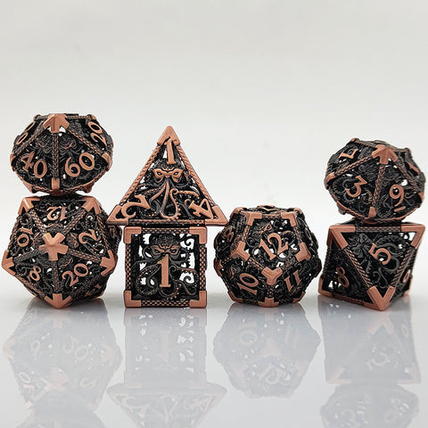 Cthulhu’s Gaze Copper Hollow Dice Set – Bloodstain, Antique Gold & Aged Red Copper